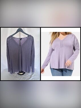 TORRID | Super Soft Slub Long Sleeve Drop Shoulder Lace Yoke Top